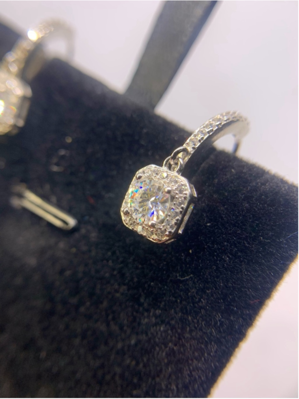 Moissanite Halo Drop Earrings Huggies Hoops 925 Silver GRA Certified 1 Ct - Picture 5 of 8